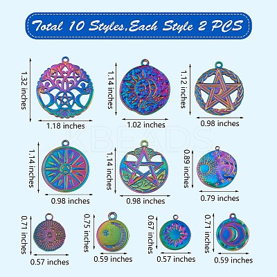 Rack Plating 20Pcs 10 Style 304 Stainless Steel Pendants STAS-SZ0002-60-1