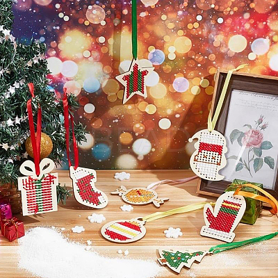 1 Bag Christmas Theme Wood Cross Stitch Kits WOOD-SC0002-24-1