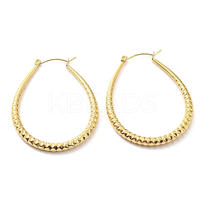 304 Stainless Steel Textured Teardrop Hoop Earrings EJEW-B023-19G-1