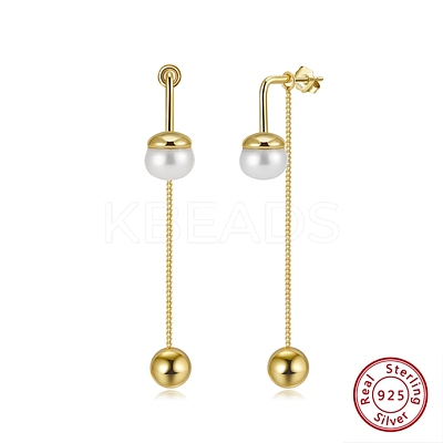925 Sterling Silver Round Tassel Stud Earrings EJEW-D326-03G-1