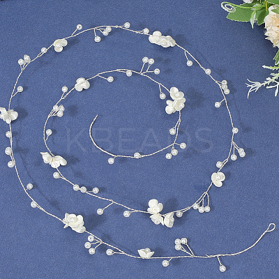 Handmade Imitation Pearl with Polyester and Resin Flower Headbands Hair Vine for Bride OHAR-WH20010-07S-1