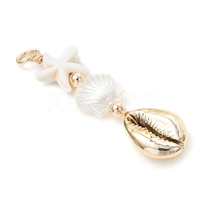 Dyed Synthetic Turquoise Starfish & Electroplated Shell & Imitation Pearl Big Pendants PALLOY-JF03900-1