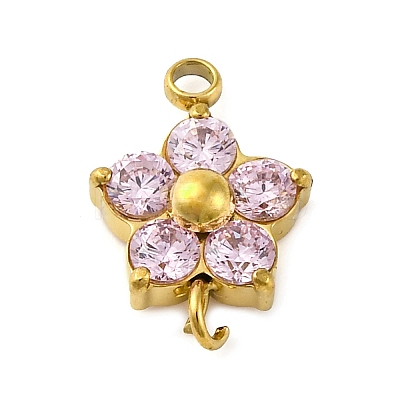 304 Stainless Steel Micro Pave Cubic Zirconia Flower Connector Charms STAS-U042-01G-01-1
