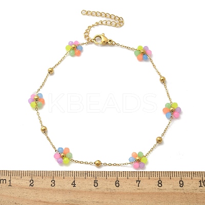 304 Stainless Steel & Synthetic Stone Daisy Flower Chain Anklets for Women LS-AJEW-B031-01G-01-1