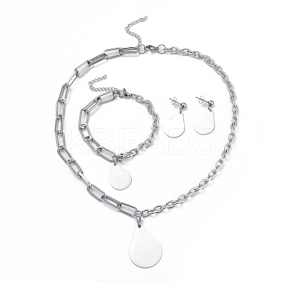 Non-Tarnish 304 Stainless Steel Paperclip Chains & Cable Chain Jewelry Sets SJEW-K153-58P-1