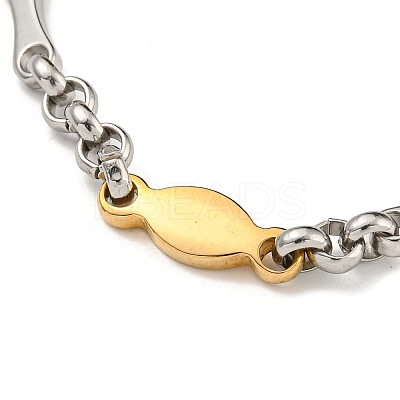 Ion Plating(IP) Two Tone 201 Stainless Steel Oval & Bar Link Chain Bracelet BJEW-B078-25GP-1