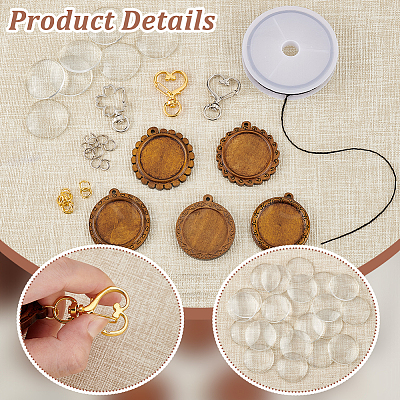 DIY Blank Dome Wood Flat Round Pendant Keychain Kits DIY-GA0007-43-1