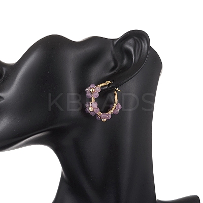 Flower Brass & Natural Amethyst Hoop Earrings EJEW-TA00781-02-1