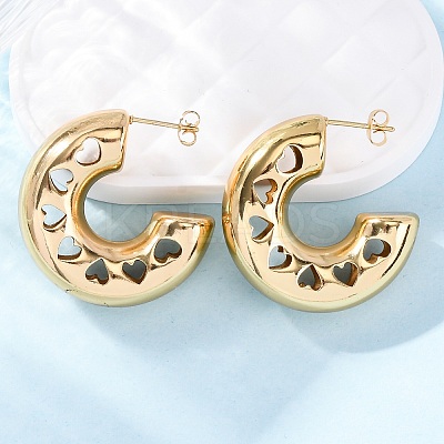 C-Shaped 304 Stainless Steel Stud Earrings for Women LS-EJEW-A125-01G-1