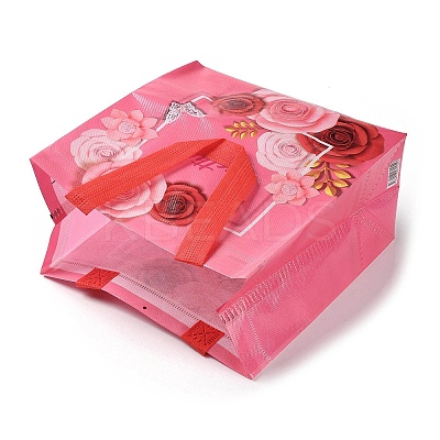 Mother's Day Theme Printed Flower Non-Woven Reusable Folding Gift Bags with Handle ABAG-F009-C04-1
