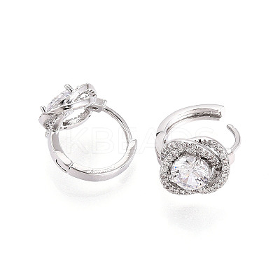 Brass Micro Pave Clear Cubic Zirconia Flower Hoop Earrings EJEW-T048-43P-1