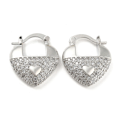 Heart Shape Brass Micro Pave Clear Cubic Zirconia Thick Hoop Earrings EJEW-Q785-02P-1