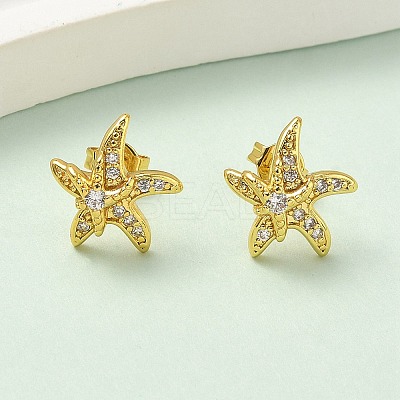 Brass Micro Pave Clear Cubic Zirconia Stud Earrings EJEW-A145-03D-G-1