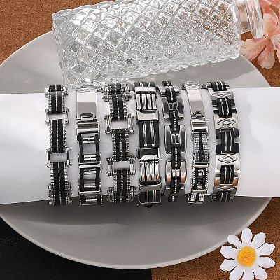 Great Valentines Day Gifts for Boyfriend 304 Stainless Steel Silicone Bracelets BJEW-I129-B-1