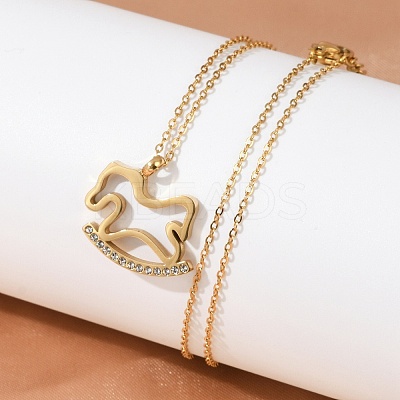 304 Stainless Steel Crystal Rhinestone Rocking Horse Pendant Necklaces for Women NJEW-F339-02G-1
