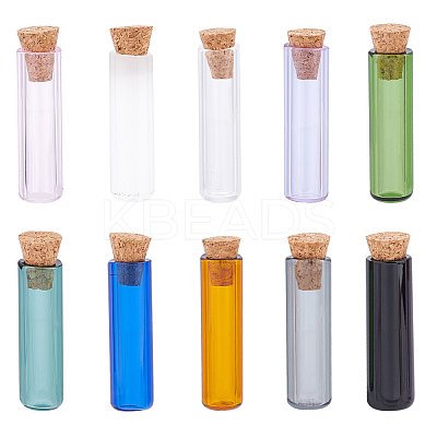 10Pcs 10 Colors Tube Glass Cork Bottles Ornament DJEW-PH0001-13-1