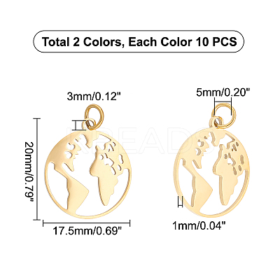 20Pcs 2 Colors 201 Stainless Steel Pendants STAS-UN0029-86-1