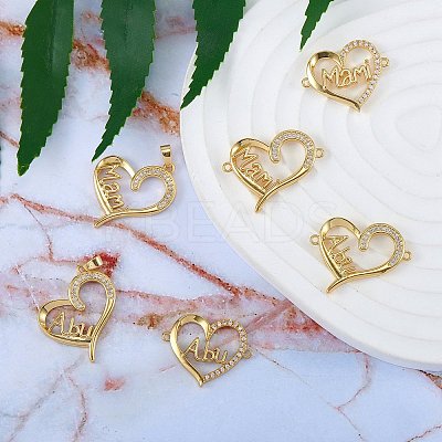 6Pcs 6 Style Brass Micro Pave Clear Cubic Zirconia Links ZIRC-SZ0001-50-1