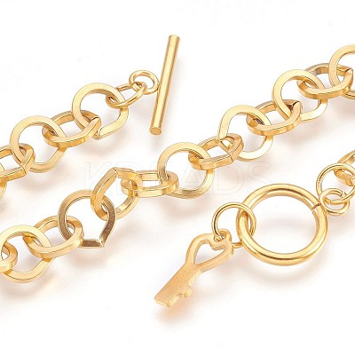 Ion Plating(IP) 304 Stainless Steel Cable Chain Bracelets BJEW-P237-08G-1