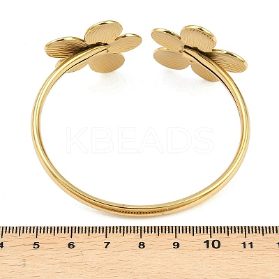 304 Stainless Steel Flower Cuff Bangles for Women BJEW-A154-02B-G-1