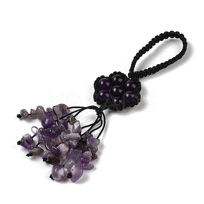 Flower Natural Amethyst Braided Thread Pendant Decorations HJEW-K046-04E-1