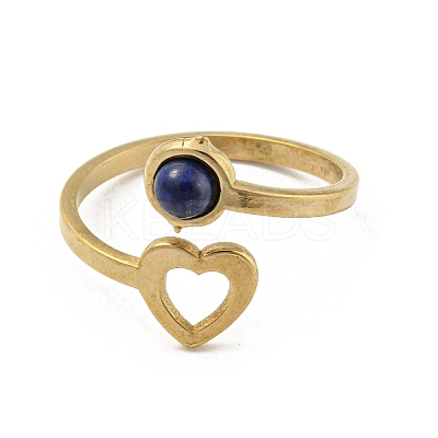 304 Stainless Steel with Natural Lapis Lazuli Ring Ion Plating(IP) RJEW-Z031-01B-01-1