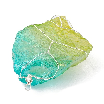 Electroplated Raw Rough Natural Quartz Copper Wire Wrapped Big Pendants PALLOY-JF02283-01-1