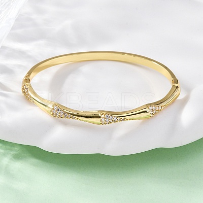 Brass Micro Pave Clear Cubic Zirconia Hinged Bangles for Women BJEW-U025-03G-1