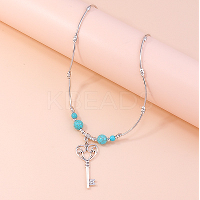 Alloy with Synthetic Turquoise Pendant Necklaces FS-WG9418F-01-1