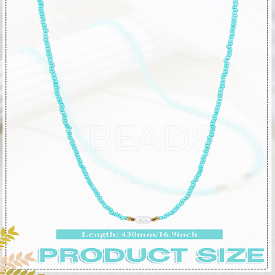 1Pc Rice Natural Pearl & Glass Seed Beaded Necklaces for Women NJEW-LP0007-01D-1