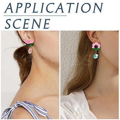 36Pcs 9 Styles Rectangle & Flower & Butterfly & Star Ash Wood Stud Earring Findings EJEW-TA0001-19-1