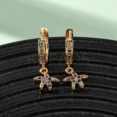 Starfish Brass Micro Pave Cubic Zirconia Hoop Earrings EJEW-F384-14G-02-1
