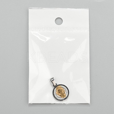 PVD Vacuum Plating Flat Round with San Benito & Word 304 Stainless Steel Charms STAS-I036-03B-1
