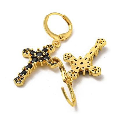 Real 18K Gold Plated Brass Dangle Leverback Earrings EJEW-A033-03G-02-1
