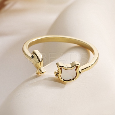 Brass Micro Pave Cubic Zirconia Open Cuff Rings for Women RJEW-K308-01A-G-1