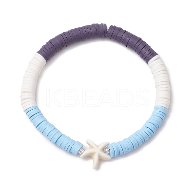 Flat Round Handmade Polymer Clay Heishi Beaded Stretch Bracelets BJEW-JB11802-02-1