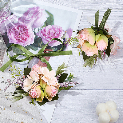 2Pcs 2 Style Silk Imitation Rose Corsage Boutonniere AJEW-CP0001-60-1