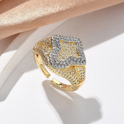 Brass Micro Pave Clear Cubic Zirconia Cuff Rings for Women RJEW-U041-03G-1