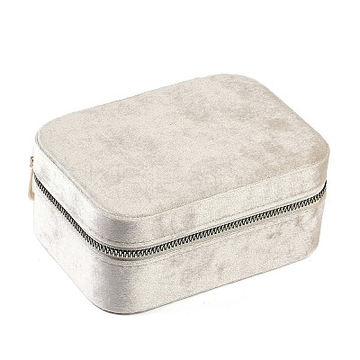 Italian Velvet Double Layers Jewelry Set Storage Zipper Boxes with Mirror Inside CON-G023-09A-1