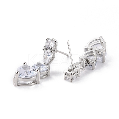 Heart Clear Cubic Zirconia Drop Earring EJEW-C002-06P-RS-1