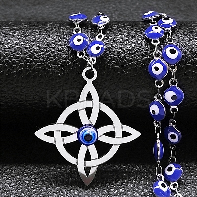 201 Stainless Steel Witches Knot Wiccan Symbol Pendant Necklaces PW-WG13357-01-1