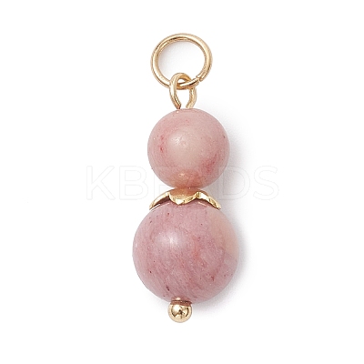 3Pcs 3 Styles Natural Rose Quartz & Dyed Striped Agate/Banded Agate Round Beaded Pendants PALLOY-JF04701-05-1