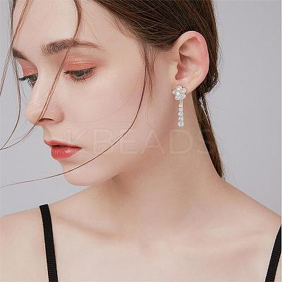 Flower Dangle Drop Stud Earrings Cubic Zirconia Crystal Rhinestone Pearl Flower Drop Earrings Party Christmas Wedding Jewelry Gifts for Women JE1068A-1