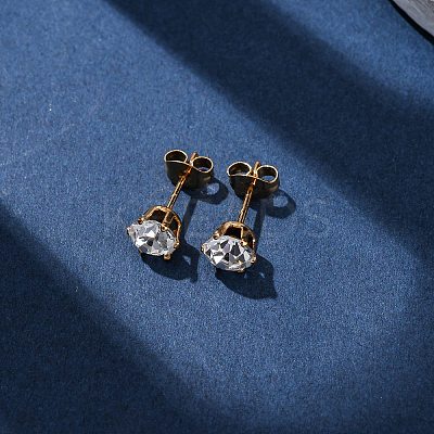 304 Stainless Steel Micro Pave Clear Cubic Zirconia Stud Earrings EJEW-P299-01D-G-1