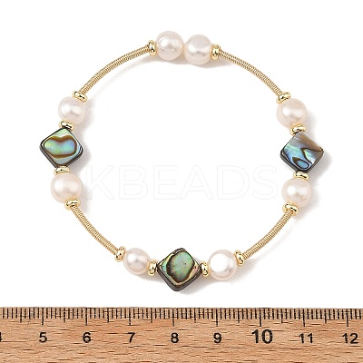 Natural Paua Shell & Potato Pearl Beaded Stretch Bracelets BJEW-JB14172-01-1
