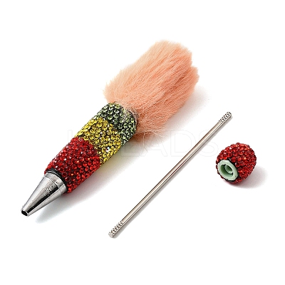 Polymer Clay Rhinestone & Plush Pompom Beadable Pen AJEW-B108-04-1