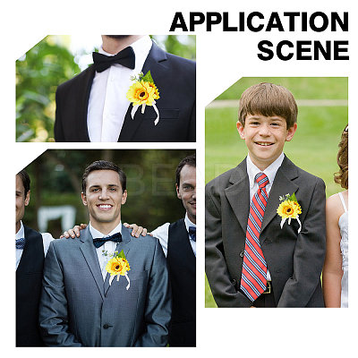 2Pcs Artificial Silk Sunflower Boutonniere Brooch JEWB-CP0001-01-1