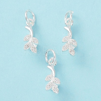 Rack Plating Brass Pave Cubic Zirconia Leaf Shape Ice Pick Pinch Bails KK-G464-07S-1