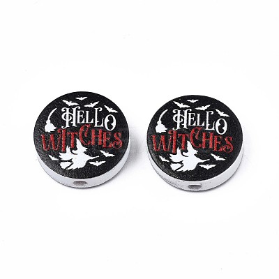 Halloween Printed Natural Wood Beads WOOD-T021-57-1