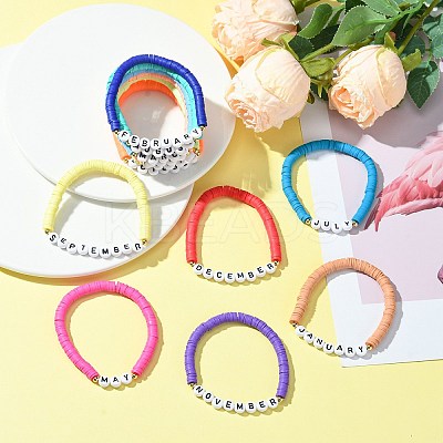 12 Months Polymer Clay & Acrylic Beaded Stretch Bracelet Sets for Women BJEW-SW00144-1
